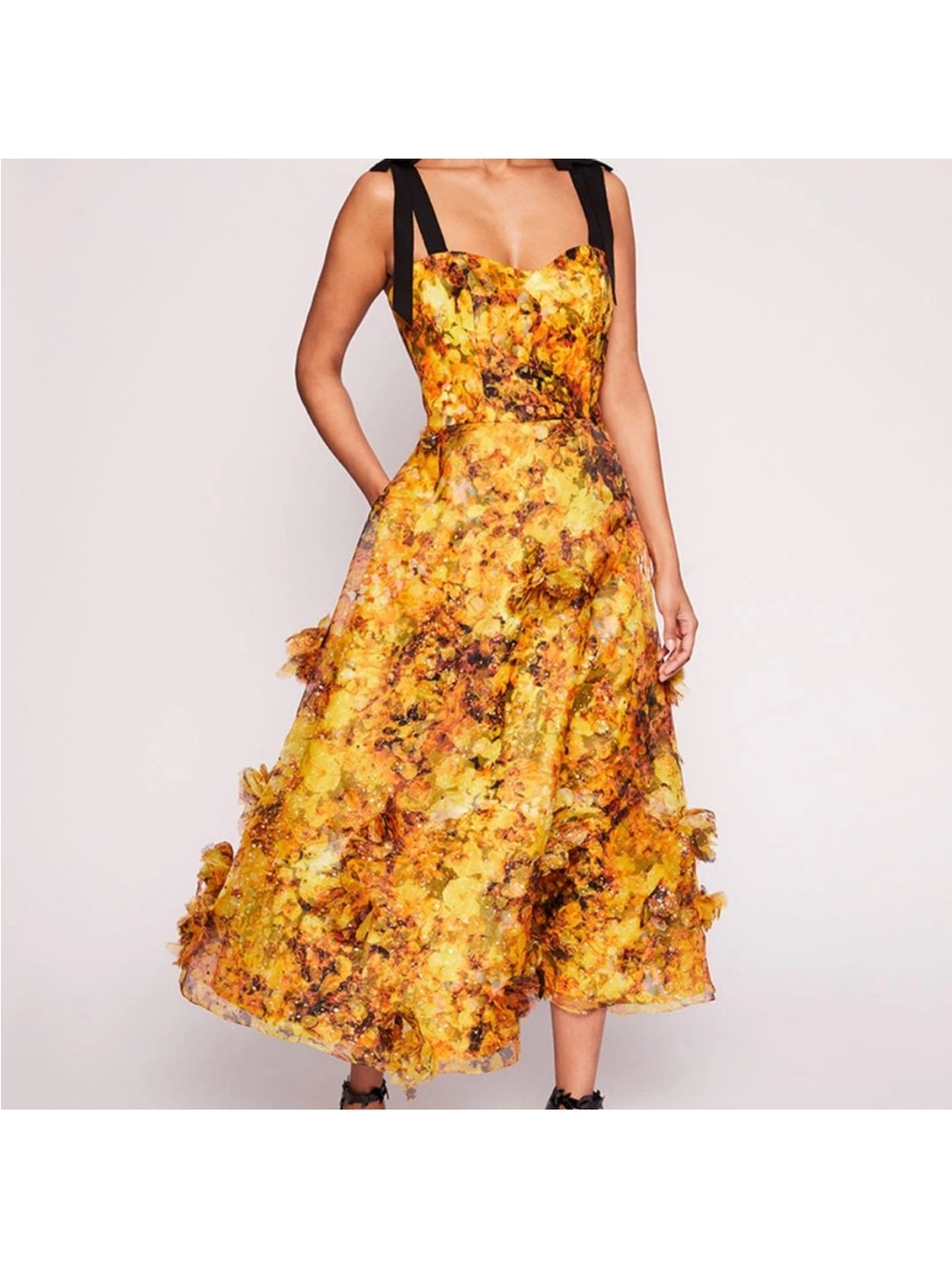 Marchesa Notte Garden foils 3d floral midi dress size 10
